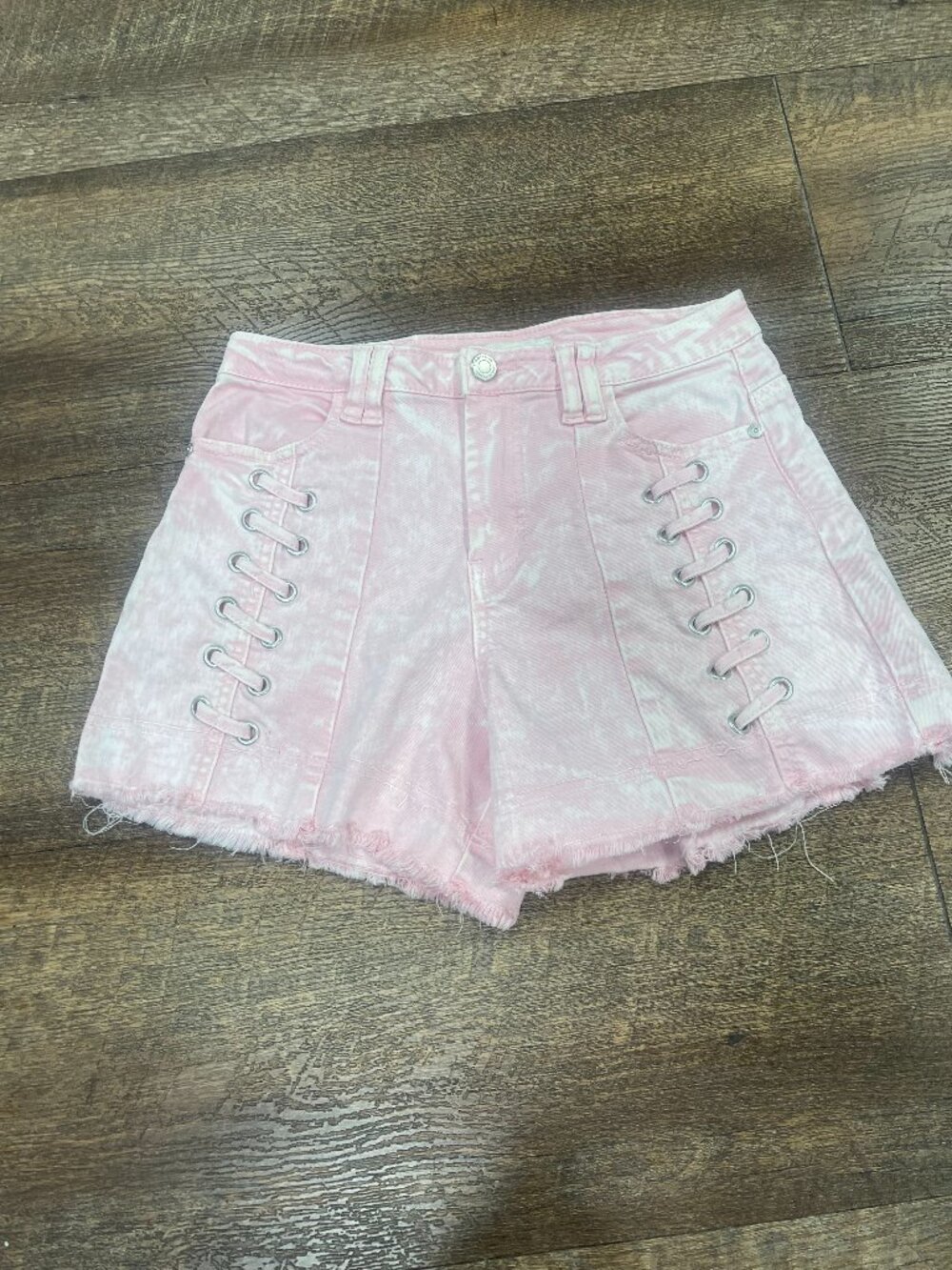 Habitual Kid Pink Tie Dye Lace Up Denim Shorts Girls 14
